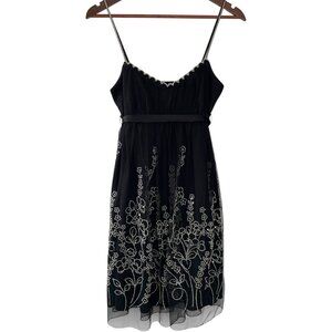 Vintage Y2K Just Choon Babydoll Midi Dress M Black Floral Beaded Whimsy Goth